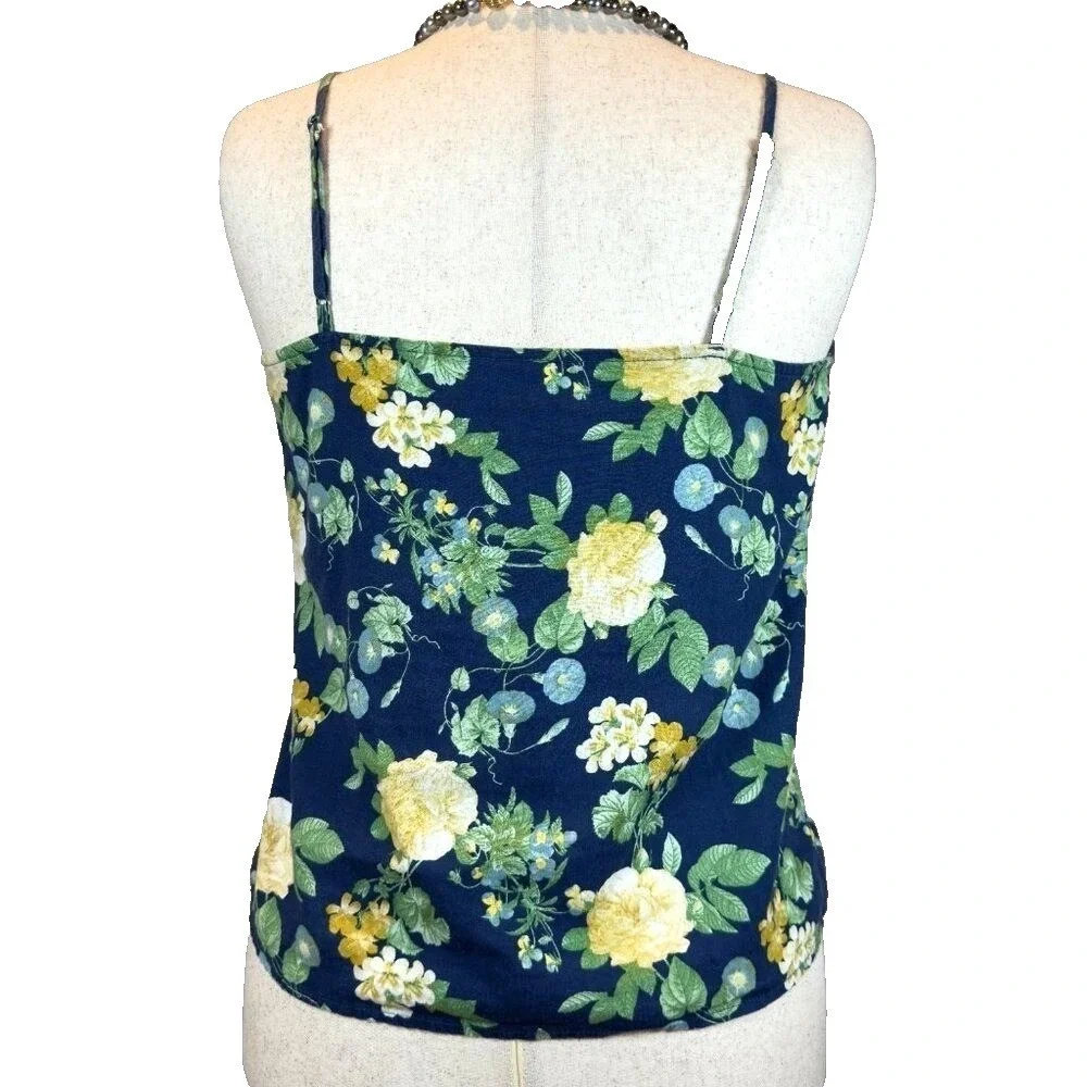 Old Navy Linen Blend Boho Floral Ruffle Cami Women's Medium Blue Yellow Spring - Picture 3 of 4